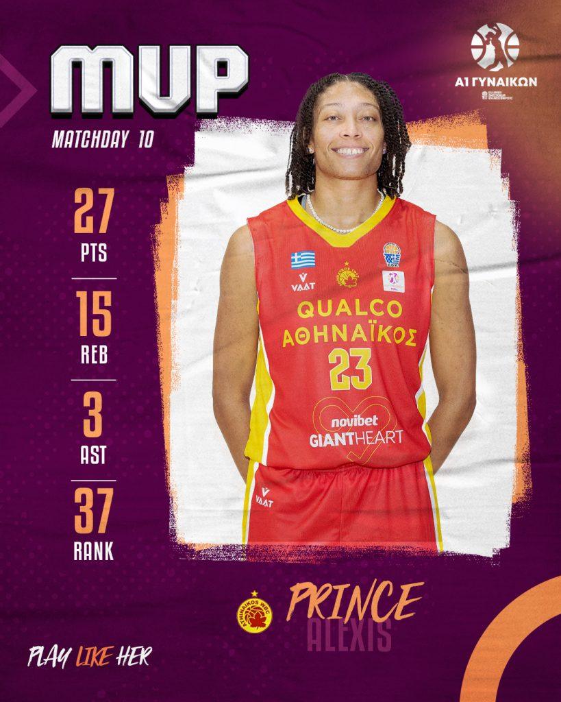 Α1 Γυναικών (10η αγωνιστική): MVP η Πρινς, MVP Next Gen η Αλεξιά