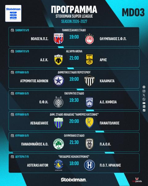 Το πρόγραμμα της 3ης και 4ης στροφής στη Super League